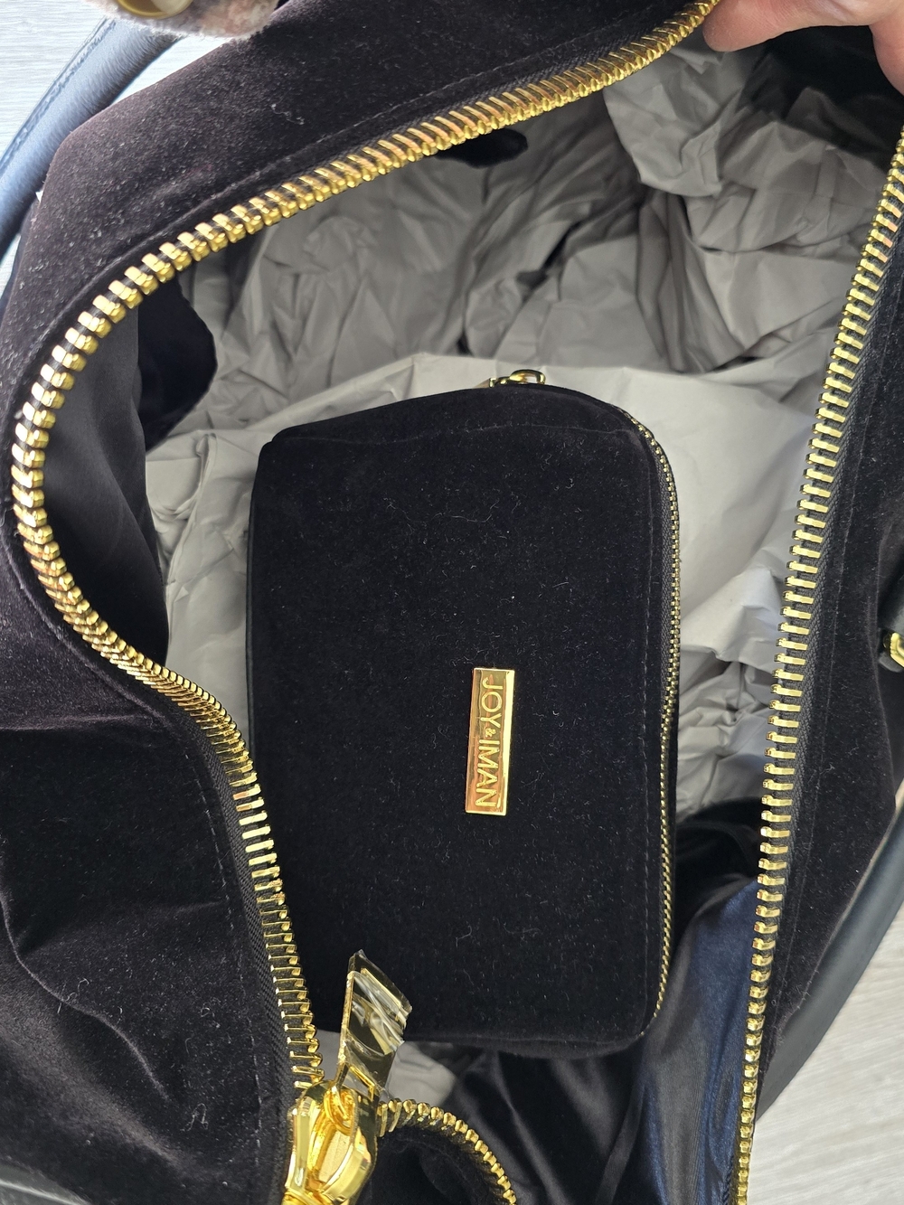 Joy&Iman Black Suede Tote Bag with Gold Hardware - Picture 6 of 9